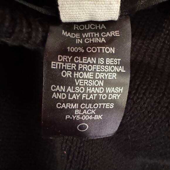 Roucha Cropped Pants Carmi Culottes Wide Leg Knit Pants Large Short Cotton Black - Picture 7 of 9